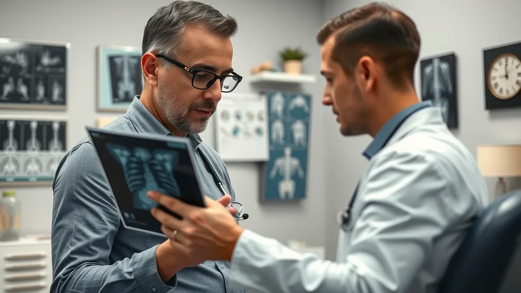 Attentive Sacramento CA chiropractor reviewing x-rays with a patient in a modern exam room, highlighting detailed diagnosis for auto accident and personal injury care
