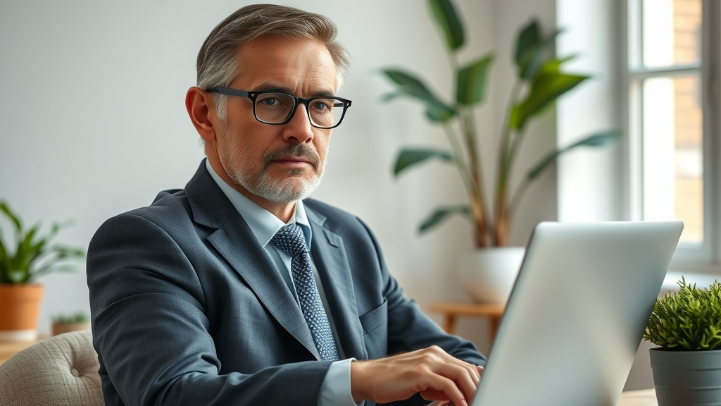 Professional divorce mediation attorney Hamden CT conducting a virtual session from a home office, video call screen on laptop.