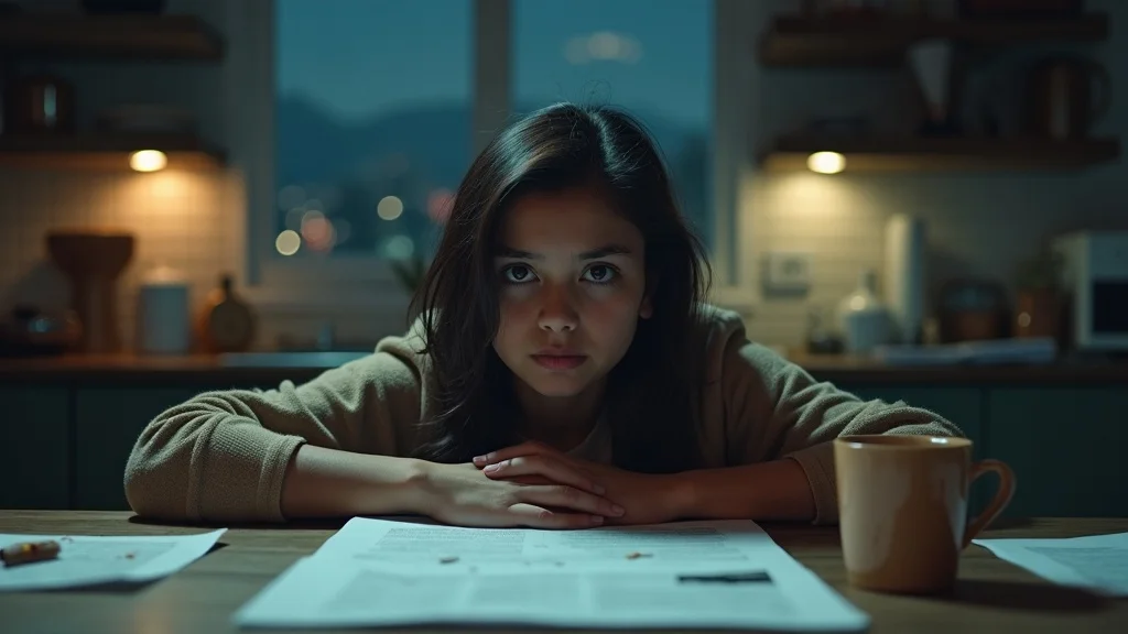 Worried young immigrant sitting alone at a kitchen table with scattered immigration forms—immigration lawyer, immigration law, legal assistance.