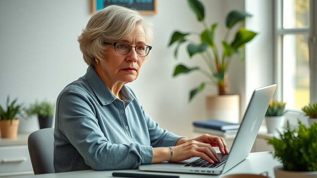 engaged retiree woman typing laptop freelancing profitable side hustles for retirees supplementing social security