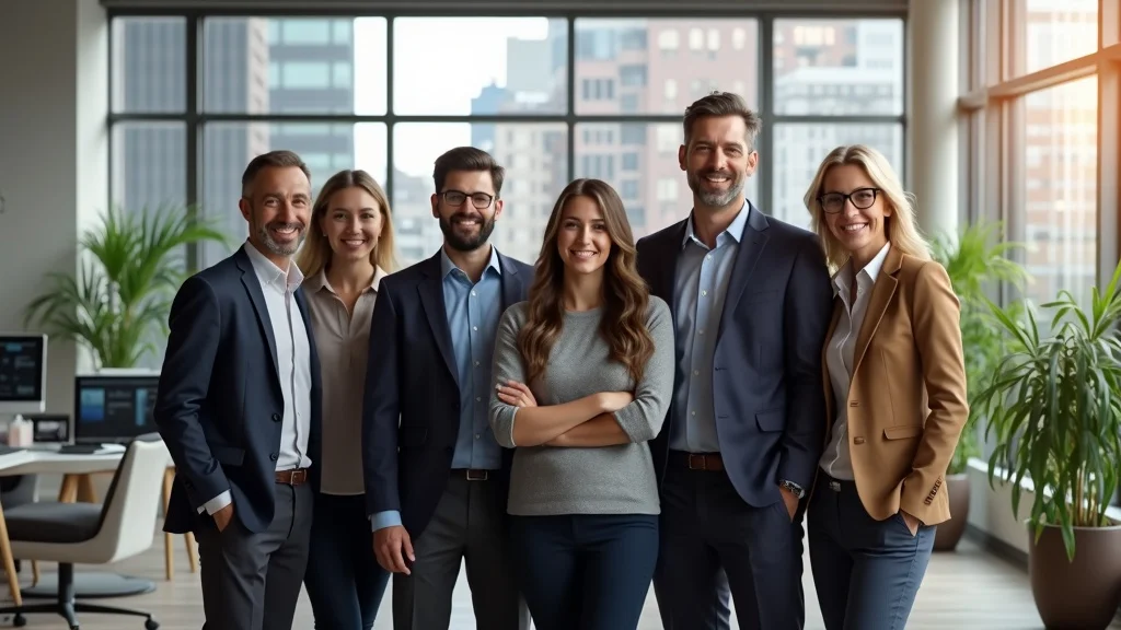 Friendly Boston business valuation team of analysts and professionals in an upscale office
