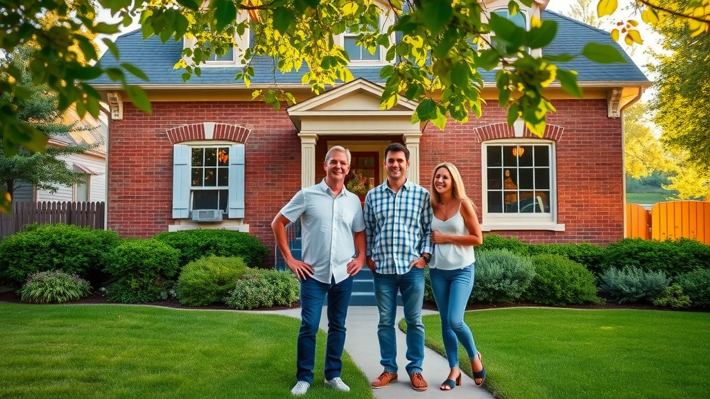 Historic St Louis Park home after painting by Minneapolis company, vibrant colors and happy homeowners in lush yard at golden hour