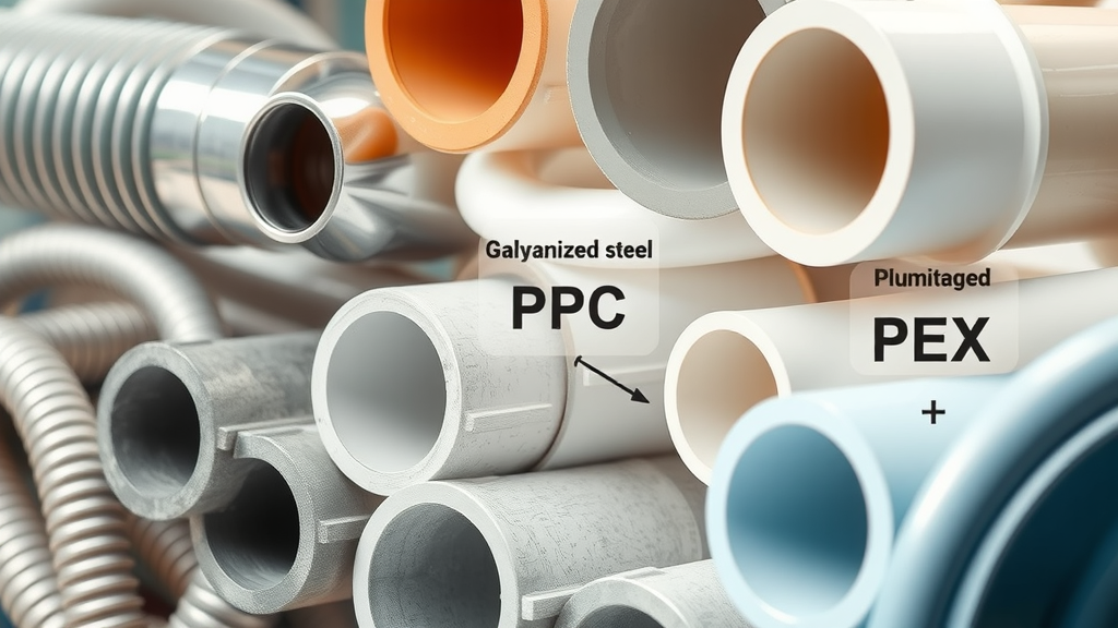 infographic showing different types of plumbing pipes including galvanized steel, pvc, and pex.