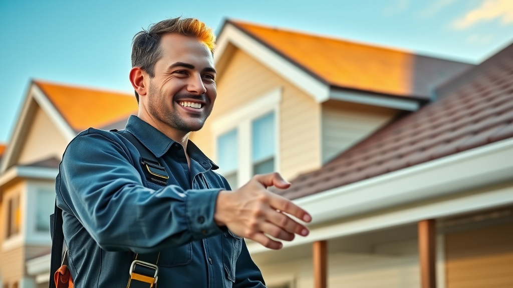 professional gutter cleaner shaking hands with homeowner after giving gutter cleaning tips