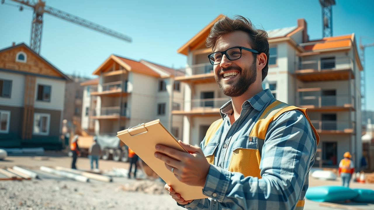Dynamic real estate developer at construction site representing ideal client for hard money real estate lenders Dynamic real estate developer at construction site representing ideal client for hard money real estate lenders