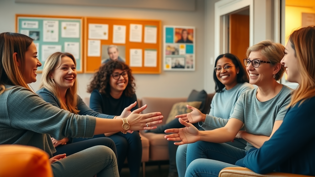 Encouraging employee resource group collaborating on neurodiversity advocacy, supported diverse individuals in a welcoming, community room.