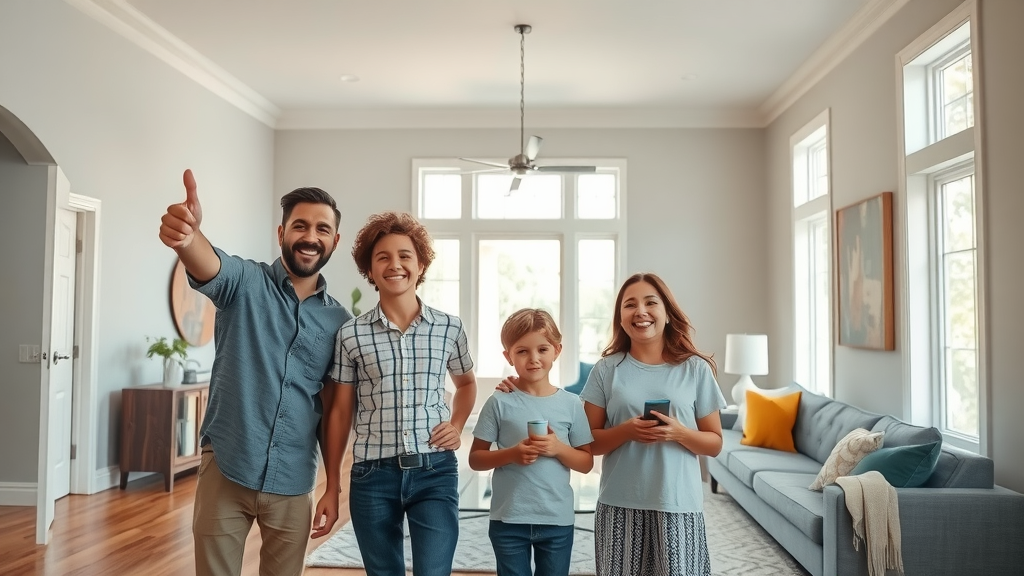 satisfied minneapolis family admiring freshly painted walls by painter minneapolis mn in modern home
