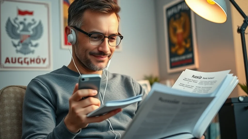 Motivated adult learner studying the Cyrillic alphabet to learn Russian fast