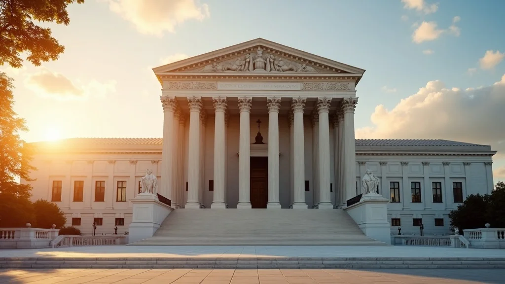 Supreme Court building at sunrise, symbolizing the judicial application of the rule of law