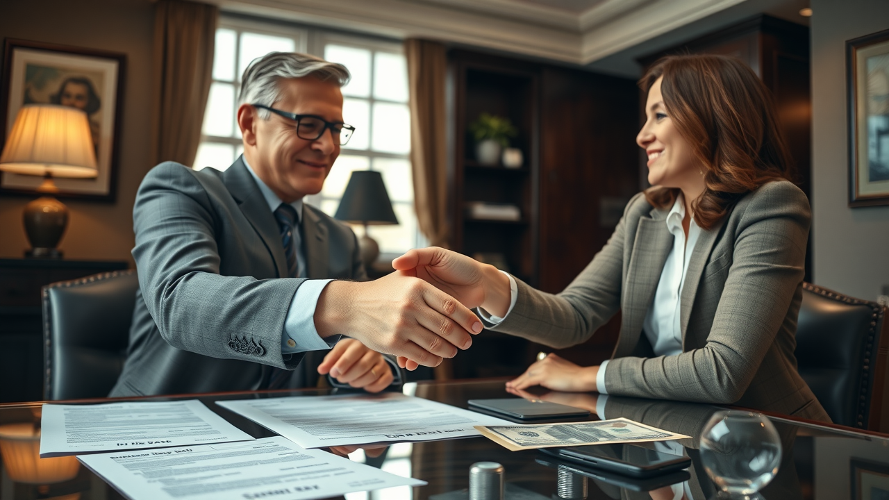 Professional hard money lender sealing a real estate loan deal with investor, highlighting agreement and trust in hard money real estate lenders Professional hard money lender sealing a real estate loan deal with investor, highlighting agreement and trust in hard money real estate lenders