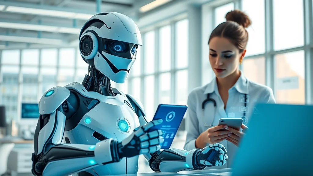 AI chatbot and human agent collaborating in a futuristic workspace — maximizing productivity with AI automation tools