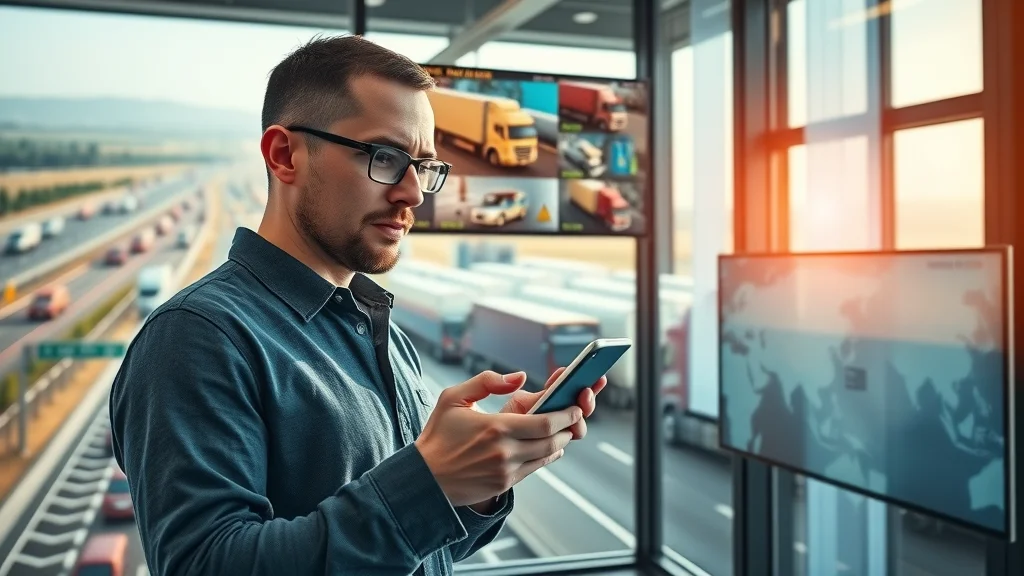 fleet manager using mobile device to track delivery trucks with cloud tms software