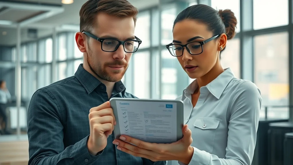 AI compliance audit scene with engineer and auditor reviewing an ethics checklist for responsible AI governance