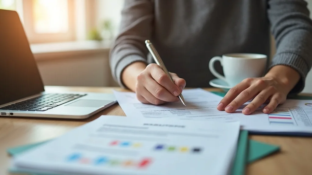 Organized green card application process with a person highlighting a step on paperwork in a home office