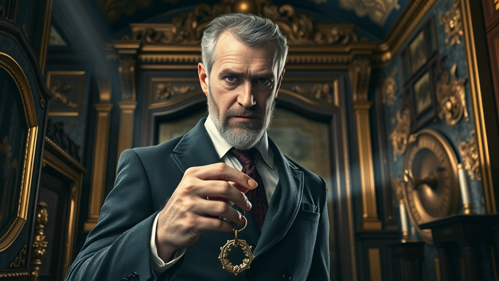 business loan secrets: mysterious banker figure holding keys to business funding vault in a historic bank interior
