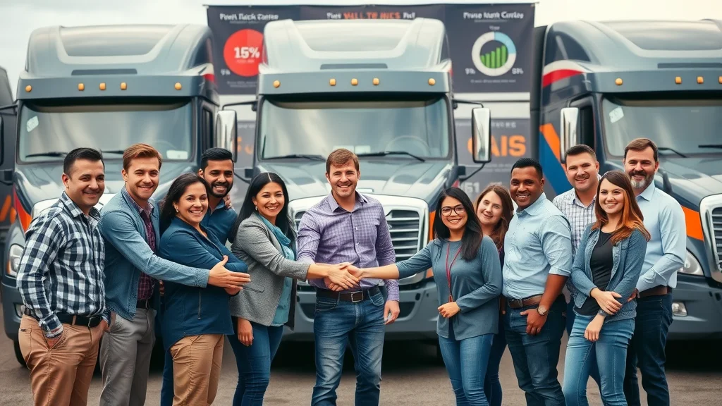 Trucking company team celebrates successful digital transformation with trucking management software solution
