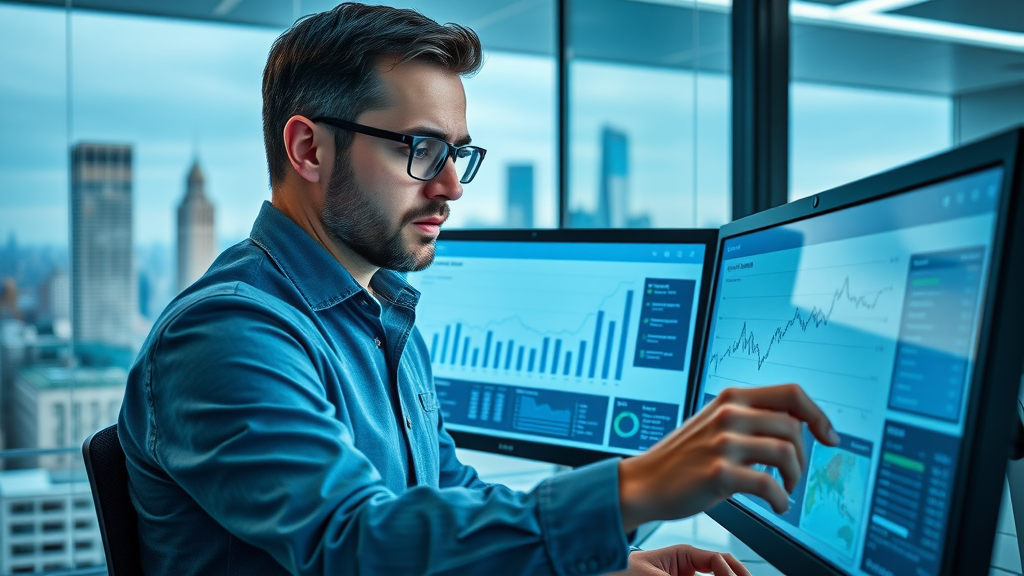 Strategic analyst evaluating keyword research tool data on search volume and ranking competition