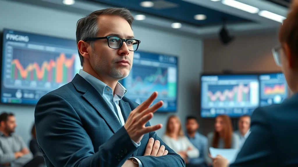 Confident financial expert presenting data as a fractional cfo in conference setting, demonstrating financial strategy and leadership