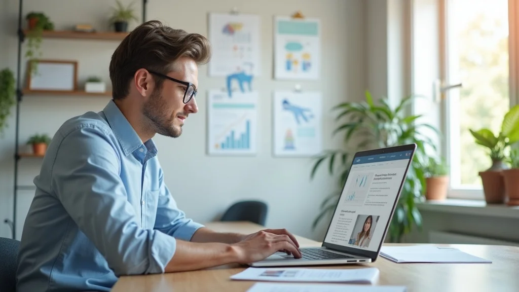 business owner engaging with accounting website design on laptop