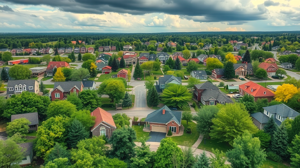 Vibrant Michigan real estate landscape showcasing potential investments, suburban and urban setting