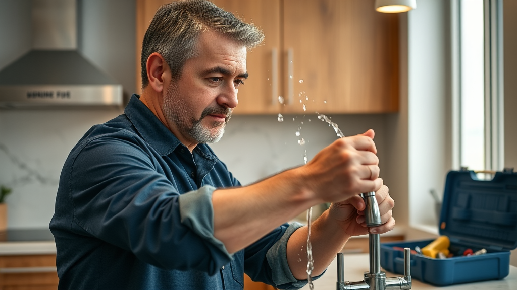 experienced plumber fixing a leaky faucet