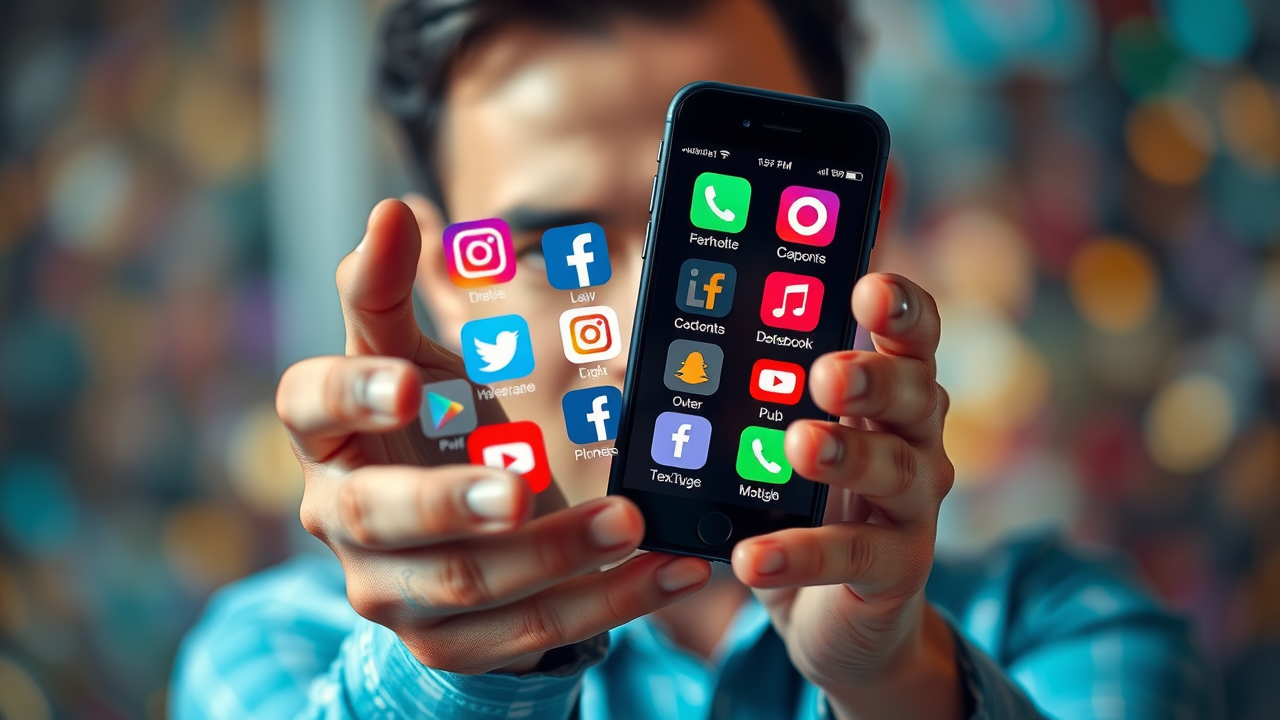Person comparing social media app icons on smartphone, small business internet marketing