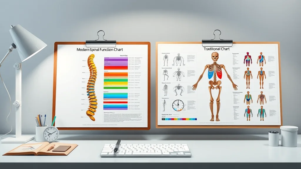 comparison of modern spinal function chart and traditional nerve chart on desk