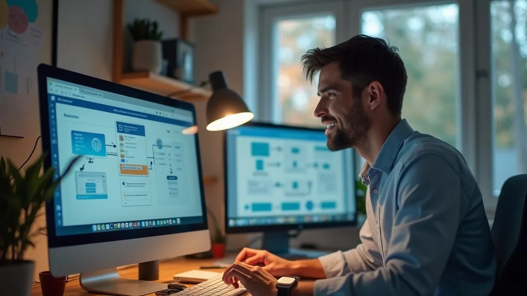 Remodeling business owner automating workflow on computer, managing cash flow and customer follow-up with project management software