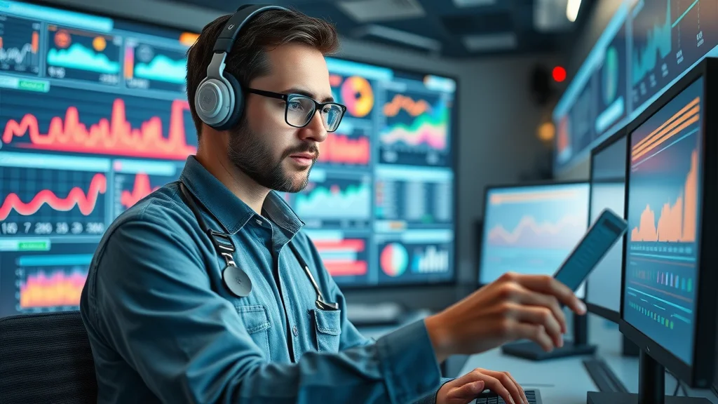 data-driven solutions in professional services, professional analyzing AI-driven workflow apps, photorealistic digital ops center