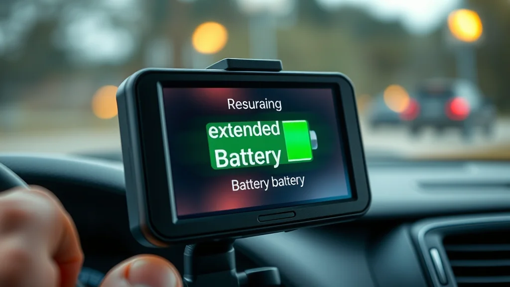 Close-up of vehicle gps tracking device display indicating extended battery life in real-time vehicle tracking applications