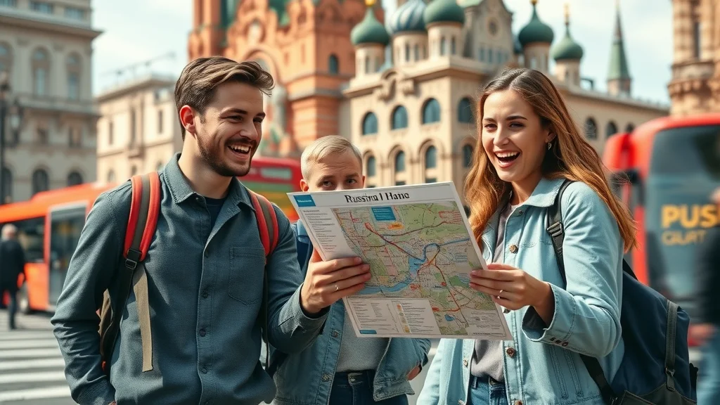 Travelers asking a Russian guide for directions, experiencing different types of Russian across regions