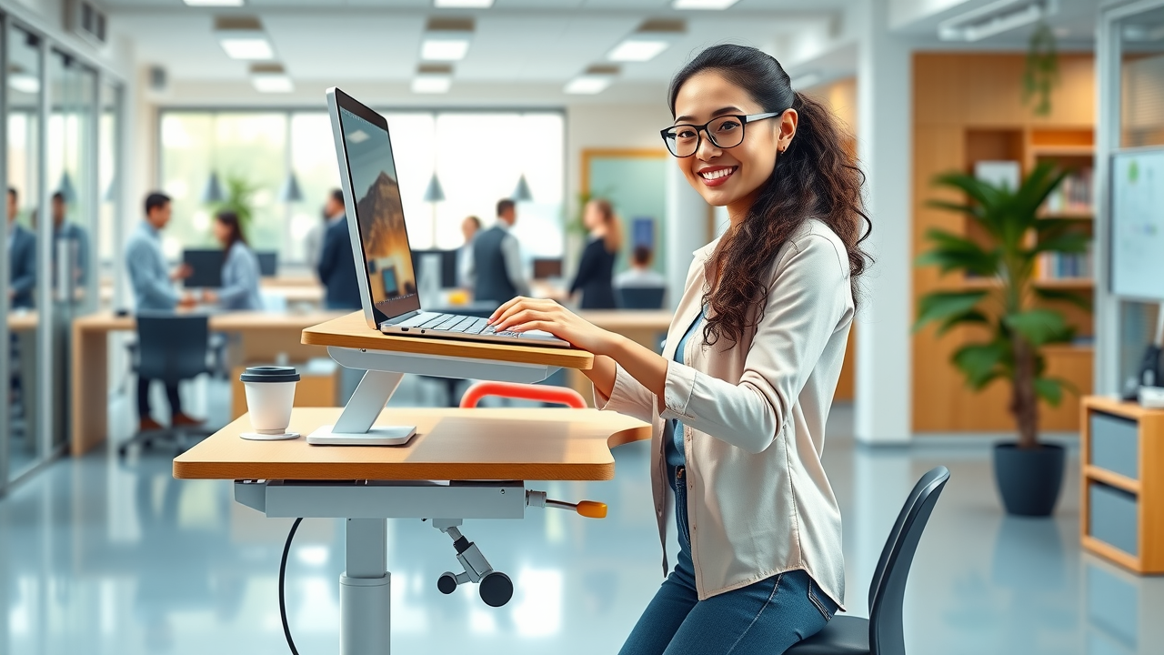 height-adjustable desk and ergonomic chair in a Plainville CT office environment, modern workspace design