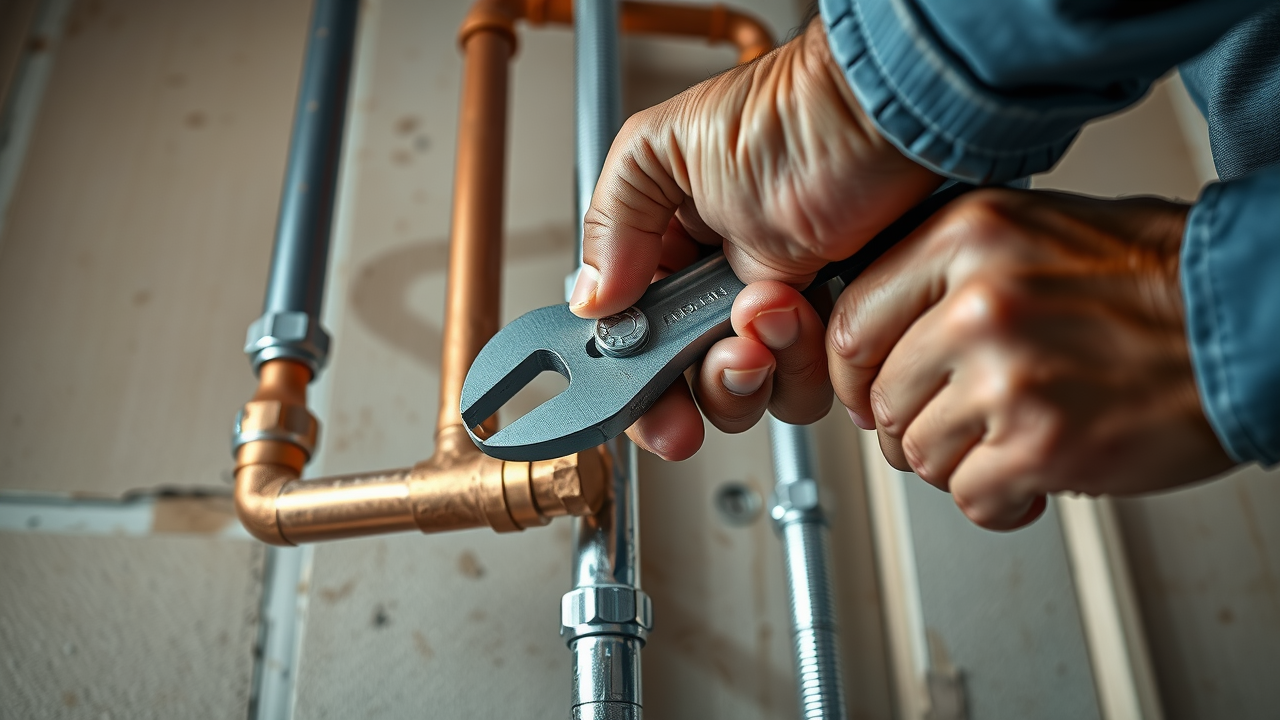 Detailed view of plumber installing modern pipes during repiping.