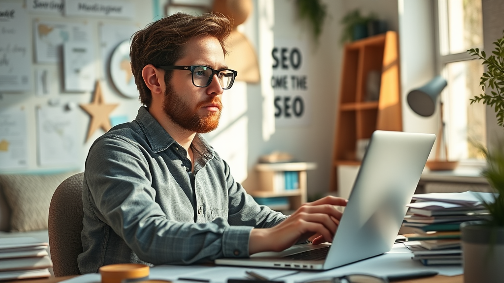 Content writer optimizing blog post and website using keyword research for small business