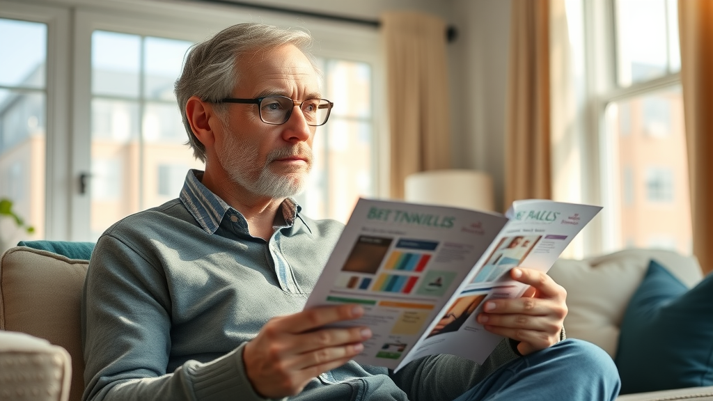 minneapolis homeowner reviewing painter minneapolis mn brochures in cozy living room with soft sunlight
