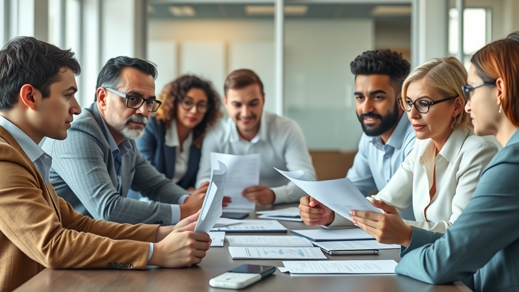 tax deductions and credits meeting diverse adults financial papers professional office