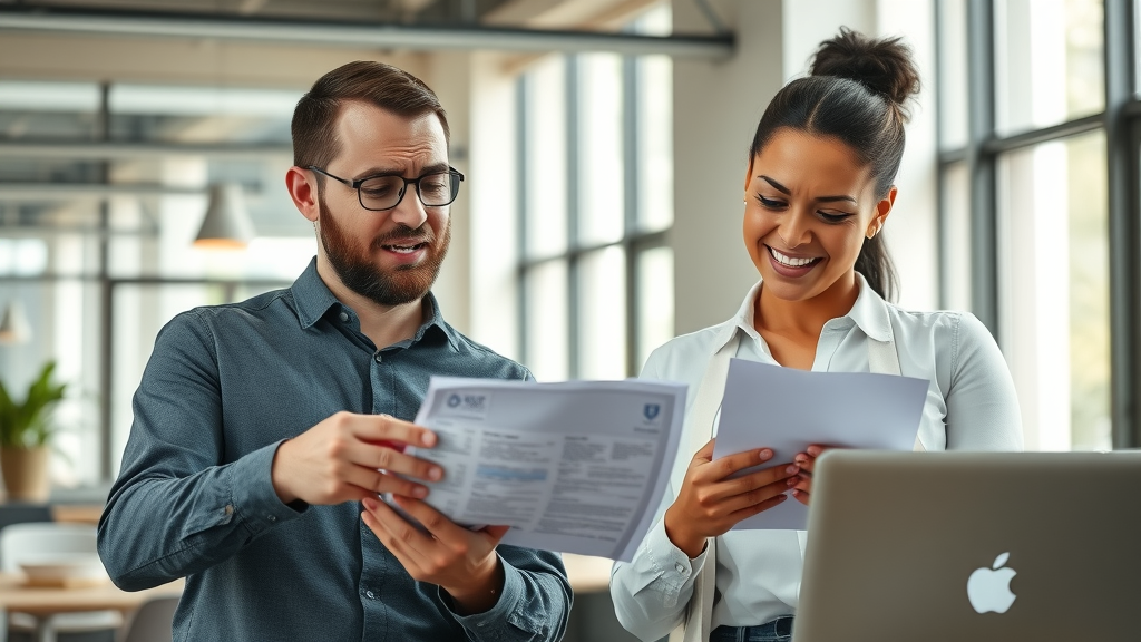 fast business funding: small business owners reviewing paperwork for quick loan approval in a modern office