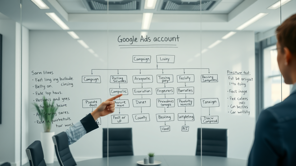 Flowchart of well-structured Google Ads account for online advertising campaigns in businesses