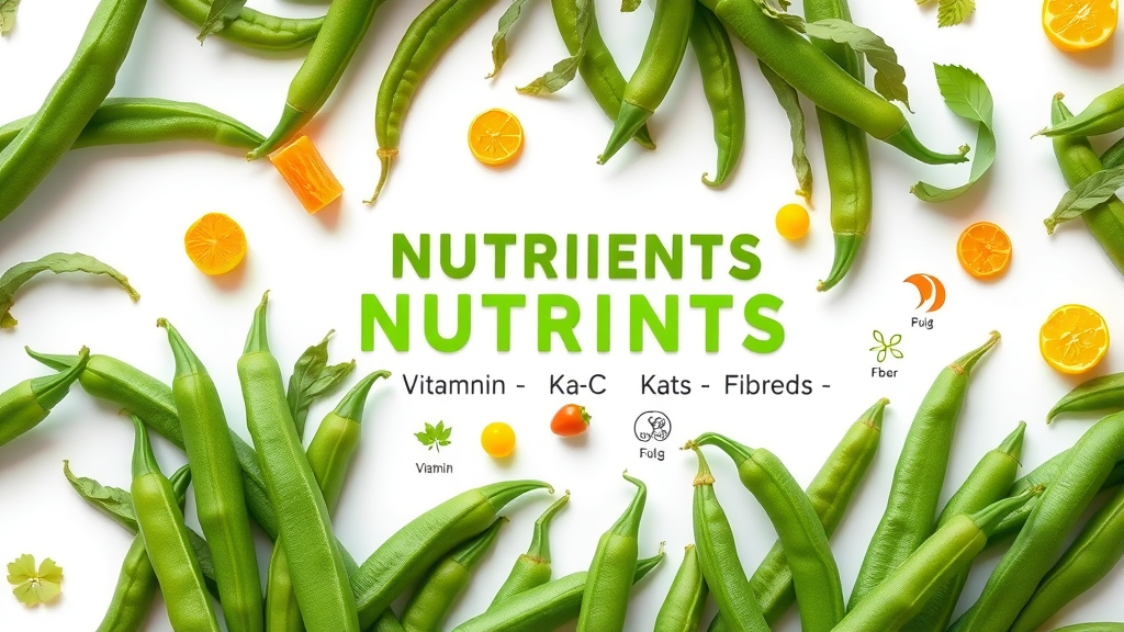 Key vitamins and minerals in string beans infographic with glowing nutrient icons and clean chart background