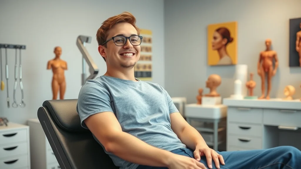 Relieved patient after emergency chiropractic adjustment near me in treatment room smiling subtly