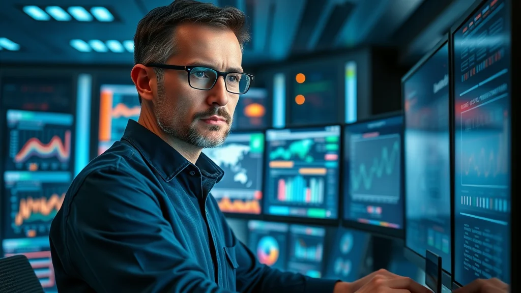 IT specialist reviews AI platform metrics on integrated tech stack dashboard for business process automation