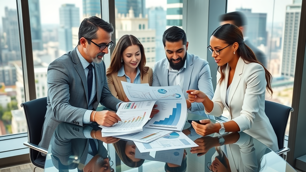 Diverse business owners analyzing documents and tax savings for efficient business structure selection