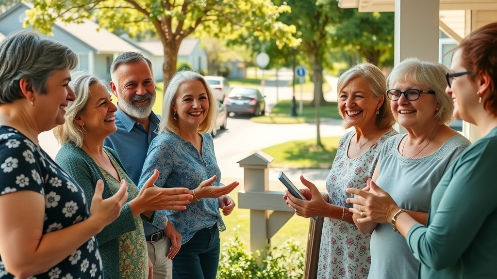 Neighbors in Eustis Florida sharing handyman recommendations on their front porch