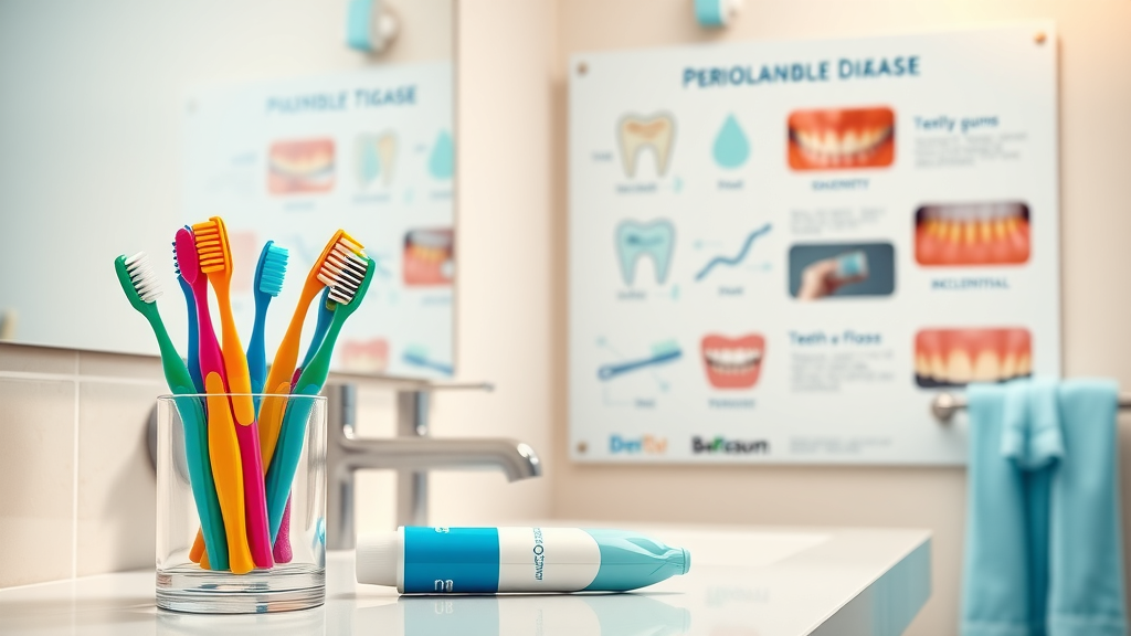 an educational graphic demonstrating good oral hygiene practices, emphasizing the importance of daily brushing and flossing to prevent periodontal disease.