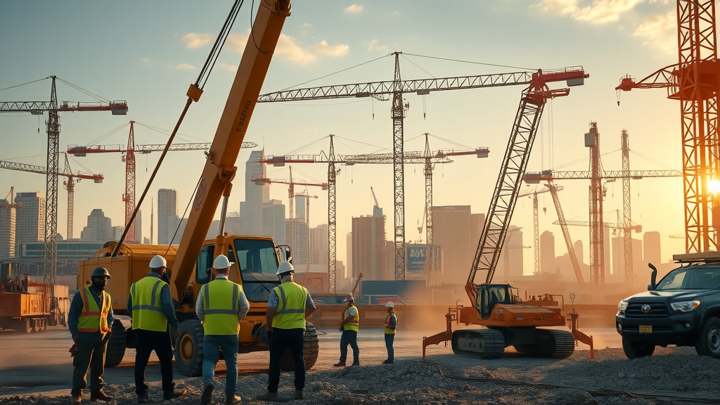 Vibrant Michigan construction site with workers operating heavy equipment - heavy equipment financing Michigan