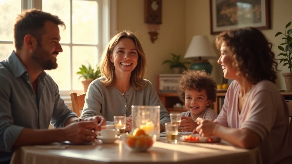 American family discussing the constitution and participating in civic duties – why do we need the constitution, photorealistic, voting, dinner table, sunlight