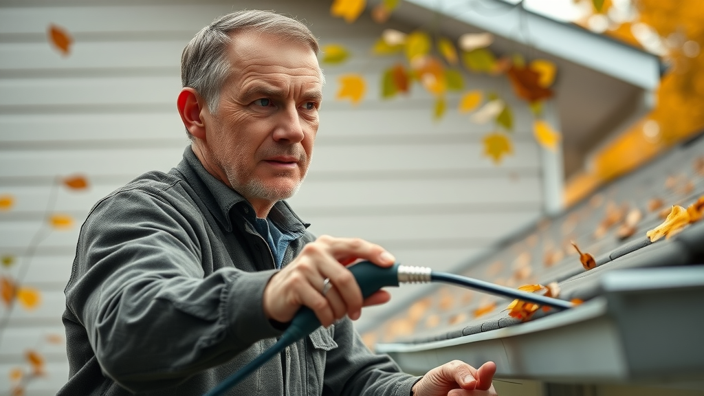 using telescoping gutter cleaning tool from the ground for safe gutter cleaning tips on a modern home