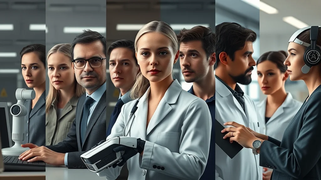 Timeline collage of AI evolution — diverse faces and eras, from vintage computers and robotics to modern AI interfaces, splitting from classic labs to futuristic offices.