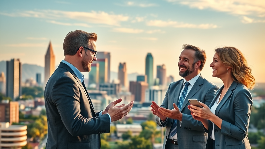 vibrant Phoenix cityscape with business owners discussing best equipment financing solutions
