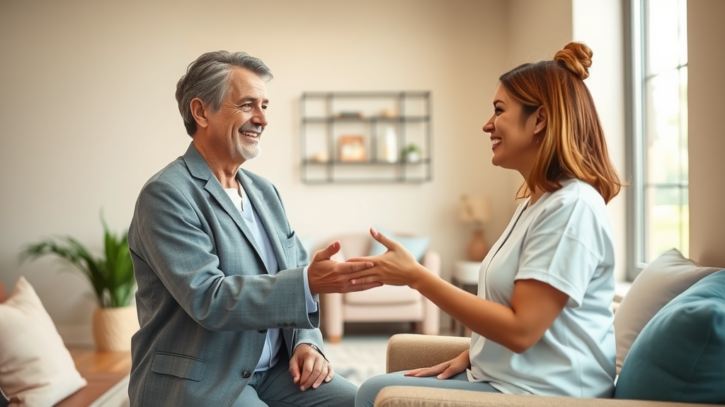 Inviting sleep wellness center in Roswell with therapist welcoming a client for negative ion therapy
